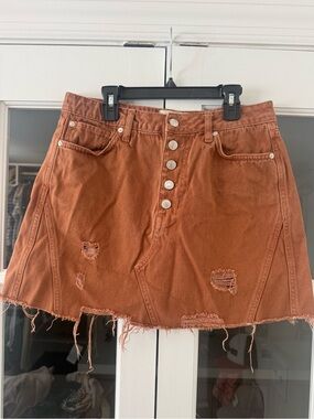 Free People Rust denim Distressed Button-Front Mini Skirt